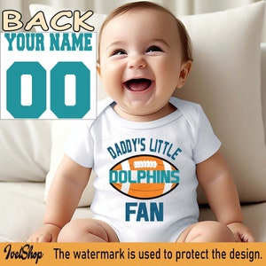 Dolphins baby, Bodysuit, shirt, Shower, Daddy's little Dolphins Fan, custom personalized, NAME NUMBER, Miami Baby, Funny Child boy Clothing