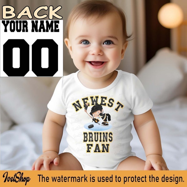 Bruins Baby bodysuit, Newest Bruins Fan, Shower gift, customized personalized NAME NUMBER,  One Piece Bodysuit, Clothing Kid's Shower