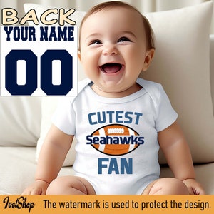 Seahawks Baby,  Seahawks bodysuit, baby Shower, Cutest Seahawks Fan custom personalized NAME NUMBER One Piece Bodysuit Funny Baby Child