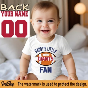 Giants baby, Giants Bodysuit, baby Shower, Daddy's little Giants Fan, New York Giants custom, personalized NAME NUMBER, Baby Child boy