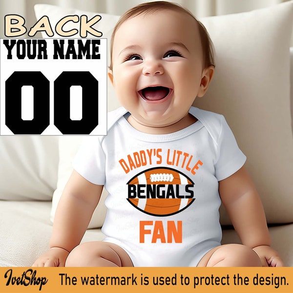 Bengals Baby, Bengals bodysuit, Baby shower, Daddy's little Bengals fan custom personalized NAME NUMBER Cincinnati Child boy Clothing Kid'