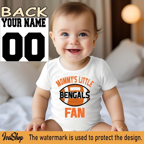 Bengals baby, Bengals Bodysuit, baby Shower, Mommy's little Bengals Fan, Cincinnati custom, Bengals personalized NAME NUMBER Baby Child boy