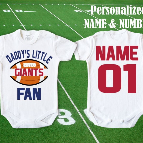 Giants Baby Daddy's little Giants fan customized personalized NAME NUMBER Bodysuit Funny body New York Baby Child boy Clothing Kid's Top NFL