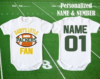 Packers Baby Daddy's little Packers Fan customized personalized NAME NUMBER Green Bay Bodysuit Funny Child boy Clothing Kids Toddler Top NFL