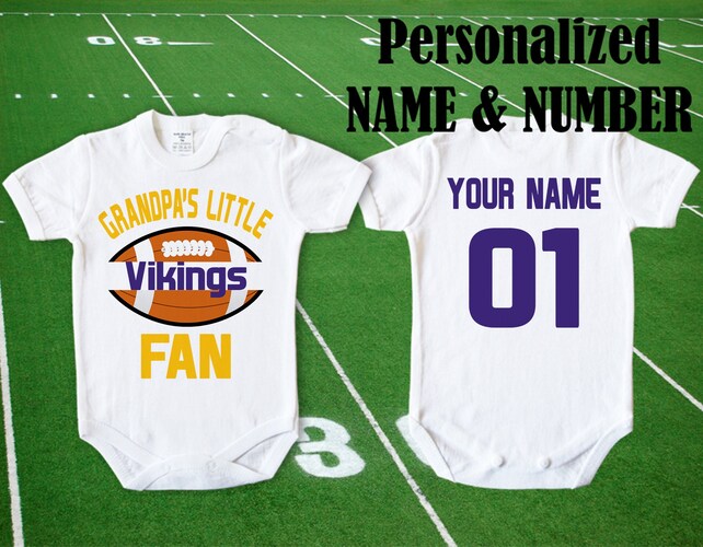 Vikings Baby Grandpa's little Vikings Fan customized personalized NAME NUMBER Minnesota Bodysuit Funny Child boy Clothing Kids Toddler NFL