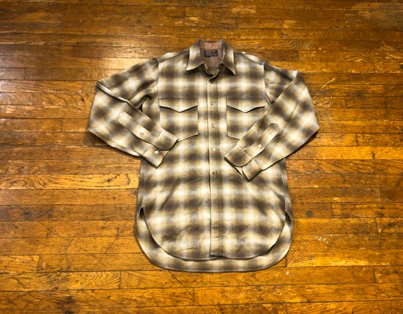 70s Gray Brown Shadow Plaid Pendleton Shirt 1970s