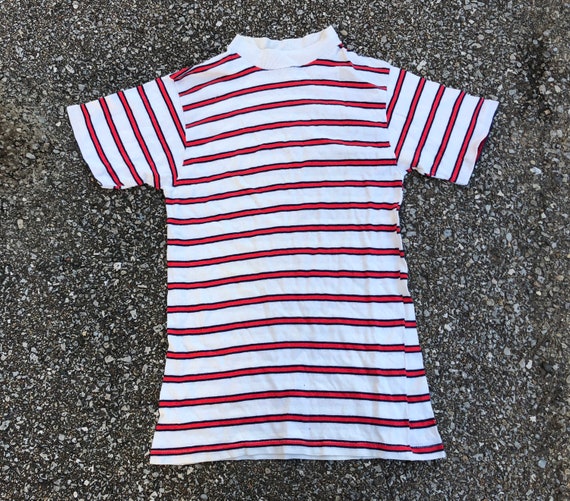 50s Striped T-shirt 1950s Striped Tee White with R