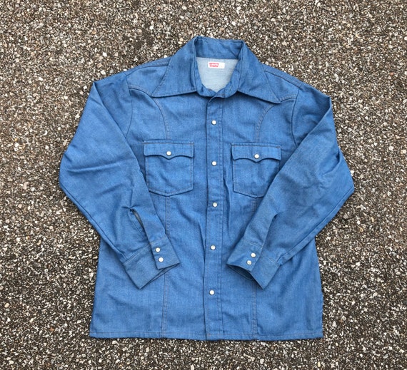 levi denim shirt pearl buttons