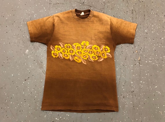60s Pocket T-shirt 1960s Brown Hawaiian Screen Pri