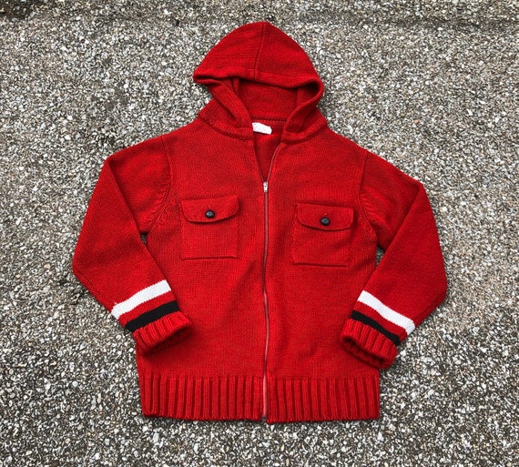1970s Red Hooded Sweater 1970s Vintage Hoodie Sw