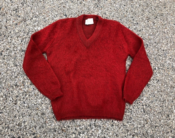 1960s Mohair Sweater 50s 60s Vintage Beet Red Moha