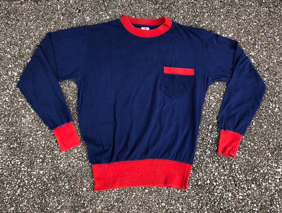 1950s Long Sleeve Two Tone T-shirt 50s Pocket T-sh