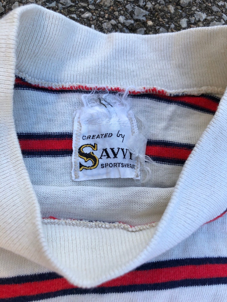 50s Striped T-shirt 1950s Striped Tee White with Red and Blue Stripes