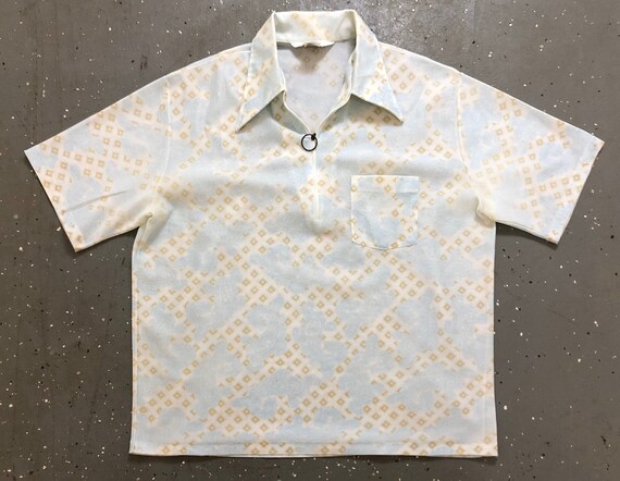 60s 70s Mod Shirt 1960s 1970s Quarter Zip Shirt