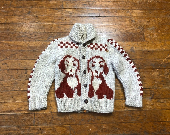 1960s Puppy Cowichan 60s Dog Cowichan Button Sweat