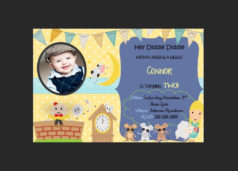 Nursery Rhyme Birthday Invitation Boy Etsy