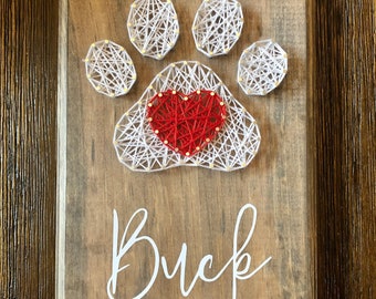 Custom paw print heart string art with dog /cat/animal name