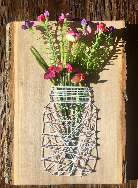 Mason jar string art flower holder decor
