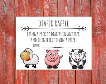 Instant Download Farm Animal Diaper Raffle Printable, Diaper Raffle Invitation, Diaper Raffle Insert, Gender Neutral Baby Shower