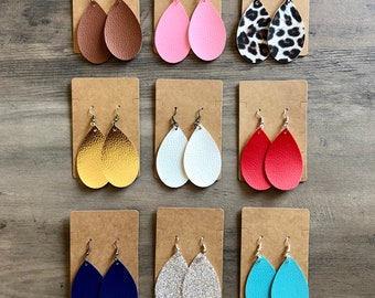Teardrop shaped faux leather earrings - multiple colors/patterns!