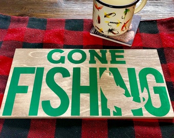 Gone fishing wooden sign fish decorative gift