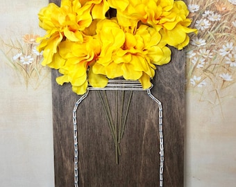 Mason jar string art with flowers rustic decoration