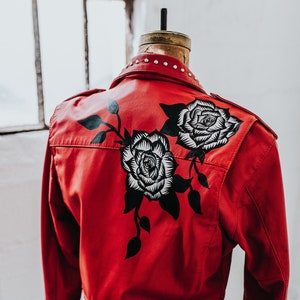 MADE TO ORDER / Custom Hand-Painted Roses on Genuine Leather Biker Jacket image 1