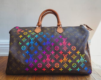 Hand Painted, Preloved Louis Vuitton Speedy 30 Rainbow Diagonal