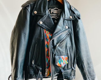 One-of-a-Kind Hand-Painted Vintage Leather Kid's Biker Jacket