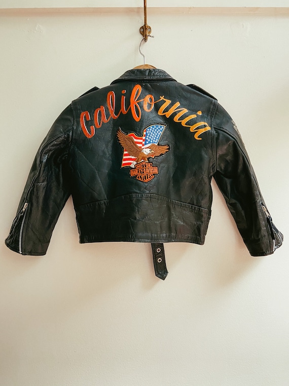 Vintage Kid's Davidson Chaqueta Biker de cuero con - Etsy