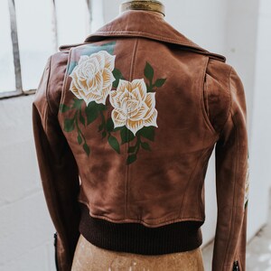 MADE TO ORDER / Custom Hand-Painted Roses on Genuine Leather Biker Jacket image 6