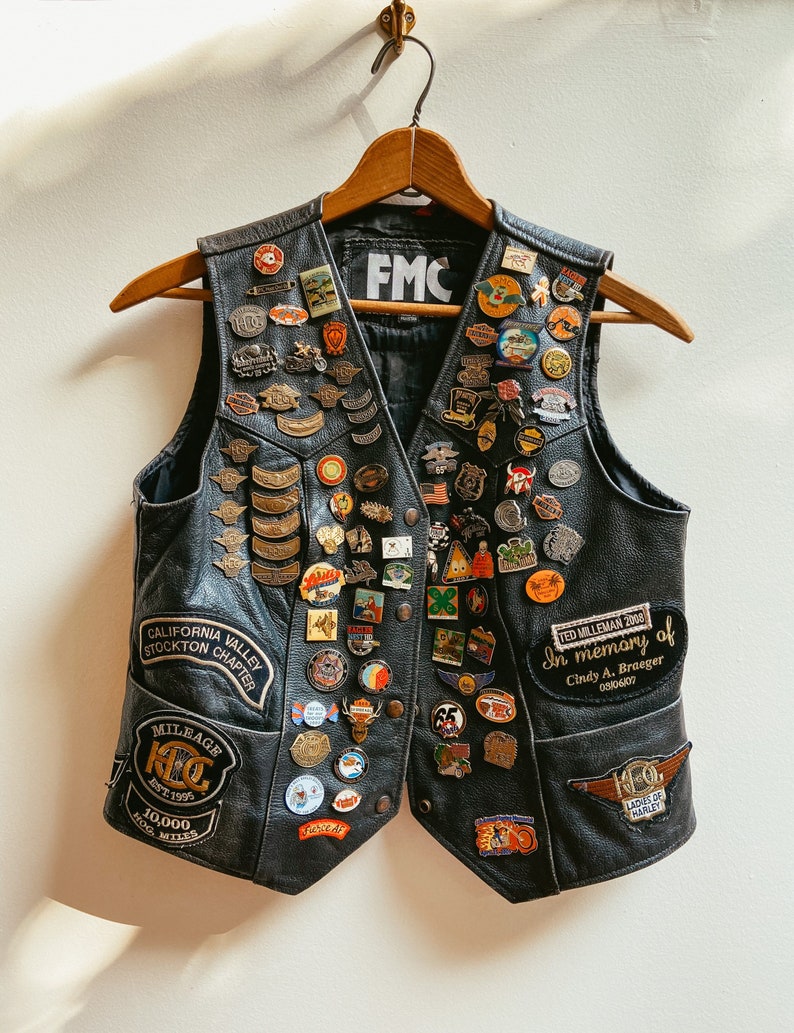 Vintage Leather Biker Vest with Original Pins Patches & Fresh Etsy