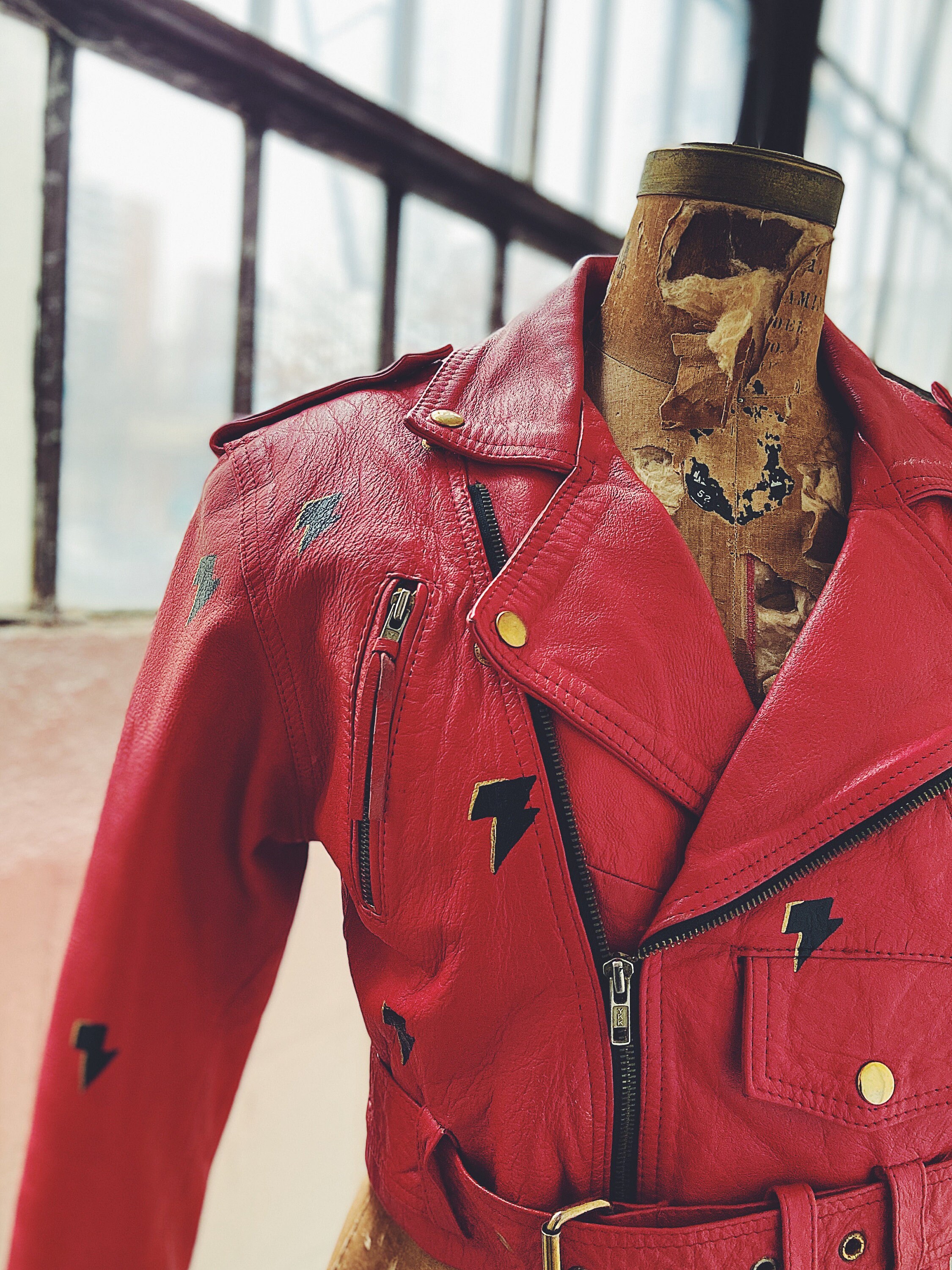 Painted Vintage Red Leather Jacket 
