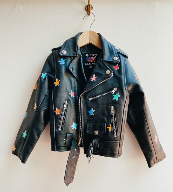 Vintage Kid's Leather Motorcycle Jacket With Hand-painted - Etsy