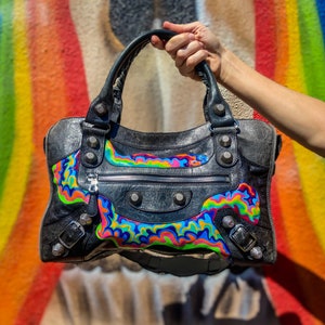 Custom Hand-painted Oil Slick Bag / Trippy Rainbow Handbag Purse Tote ...