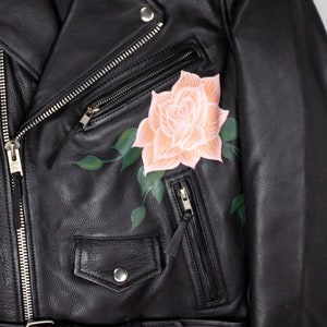 MADE TO ORDER / Custom Hand-Painted Roses on Genuine Leather Biker Jacket image 5