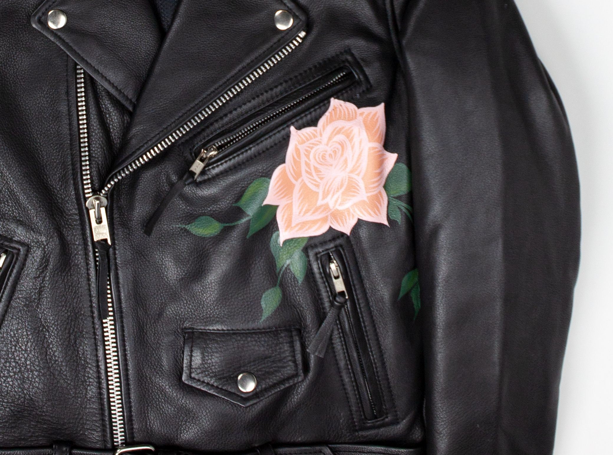 MADE TO ORDER / Custom Hand-painted Roses on Genuine Leather Biker ...