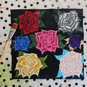 MADE TO ORDER / Custom Hand-Painted Roses on Genuine Leather Biker Jacket image 10