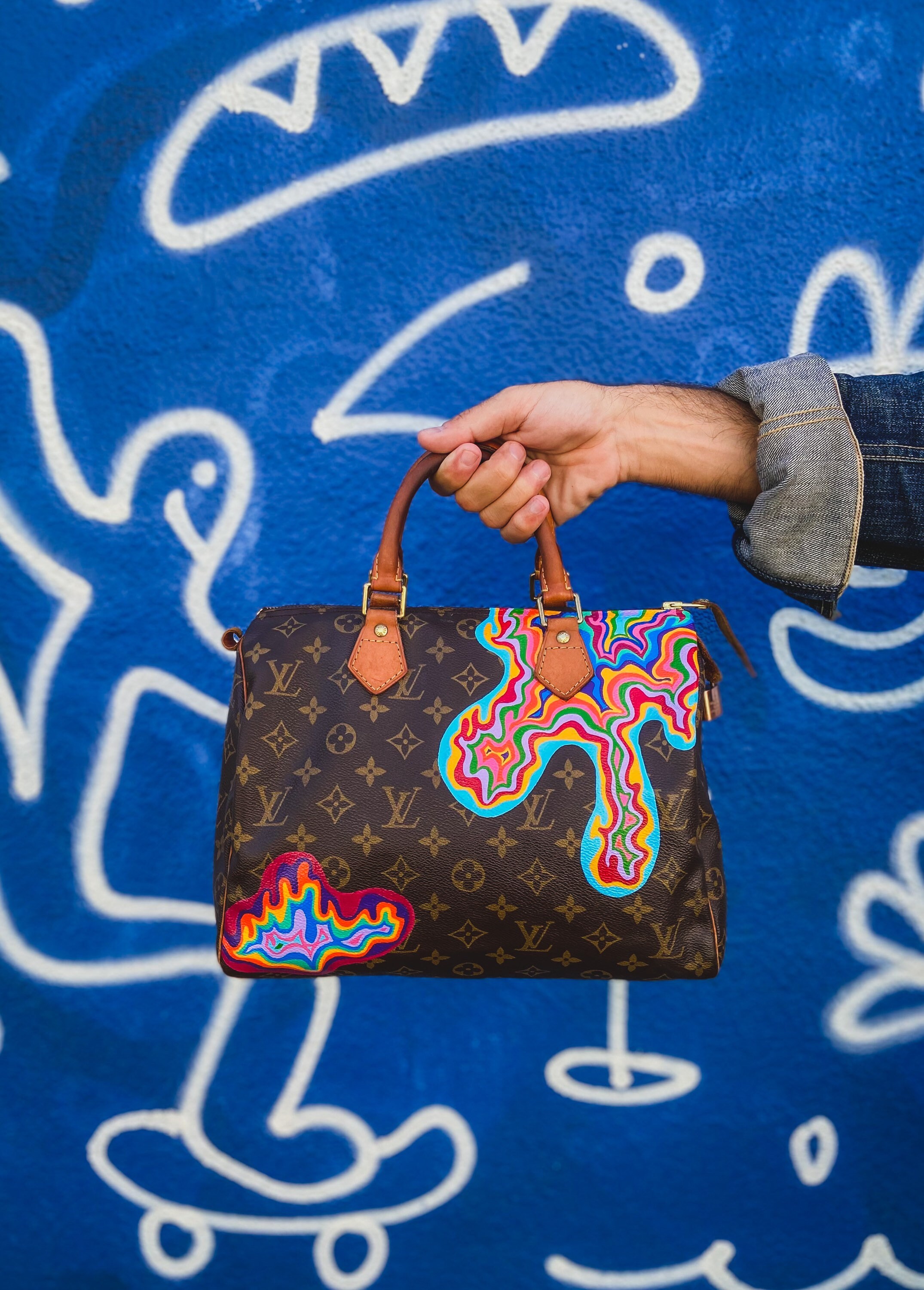 Custom Hand-painted Oil Slick Bag / Trippy Rainbow Handbag 