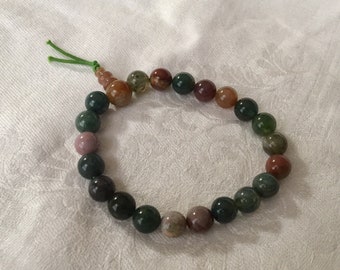 AGATE BEAD BRACELET, Stretch, Colors of Green, Orange, Brown