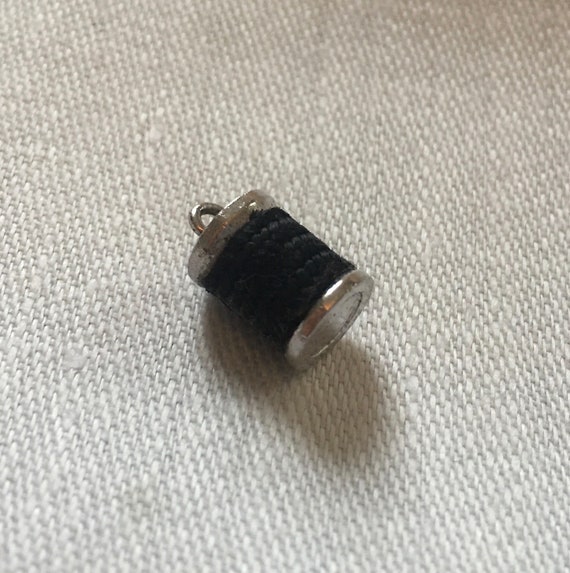 Silver Spool with Black Thread CHARM; Vintage Cha… - image 2