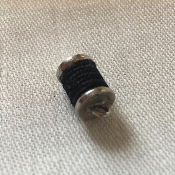 Silver Spool with Black Thread CHARM; Vintage Cha… - image 3