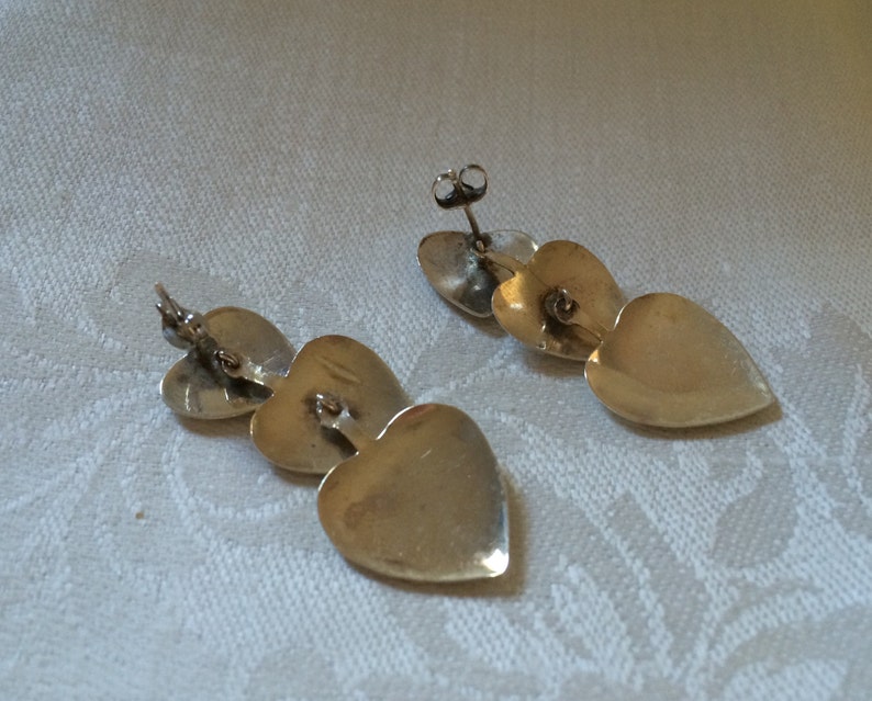 SILVER HEARTS EARRINGS Pierced; 3 Engraved Hearts of Different Sizes