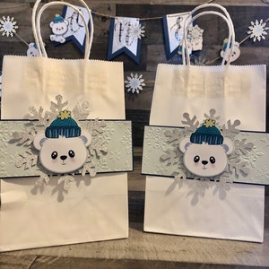 Bear Birthday, Party Decorations, Birthday Boy, Winter Birthday party, polar bear party, Gift Bag birthday party, favor box