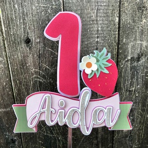 Berry Strawberry Cake Topper, Party Decorations, Strawberry Party Decoratios, Birthday Girl, First Birthday Party,  Cake Topper