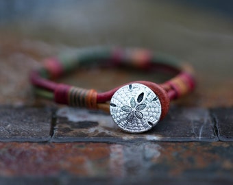 Signature bracelet - Leather bracelet - Gypsy bracelet - Handmade Gift - Handwoven ~ Sand Dollar