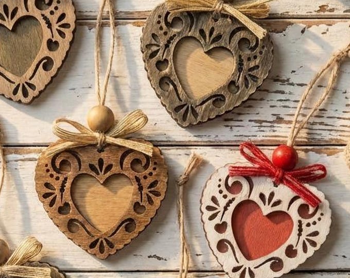 Lacy Heart Valentine Ornament – Handmade Rustic Wood Heart – Farmhouse Valentine Tree or Gift Decor