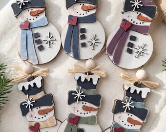 Rustic Wood Snowman Ornament – Handmade Farmhouse Christmas Decor | Stocking Stuffer Gift