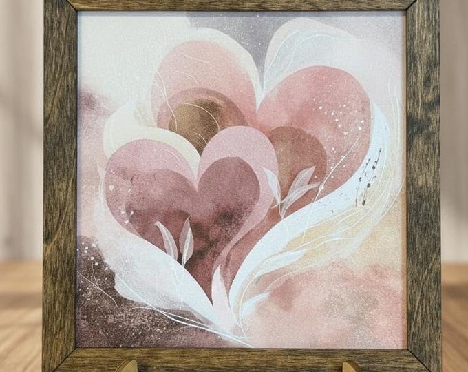 Rustic Heart Mini Wood Sign with Easel | Farmhouse Valentine Decor | Neutral Love Accent | Handmade Gift for Her | Cozy Tiered Tray Art