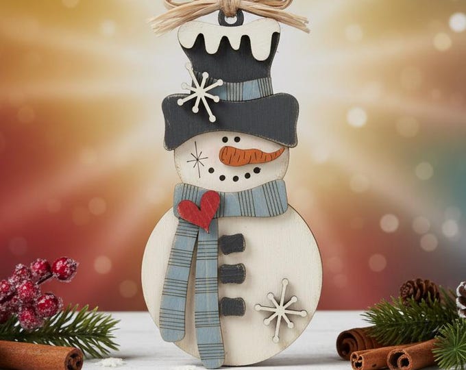 Handmade Rustic Snowman Ornament - Perfect Christmas Tree Decoration, Farmhouse Winter Holiday Decor, Layered Wood Snowman, Handmade Gift